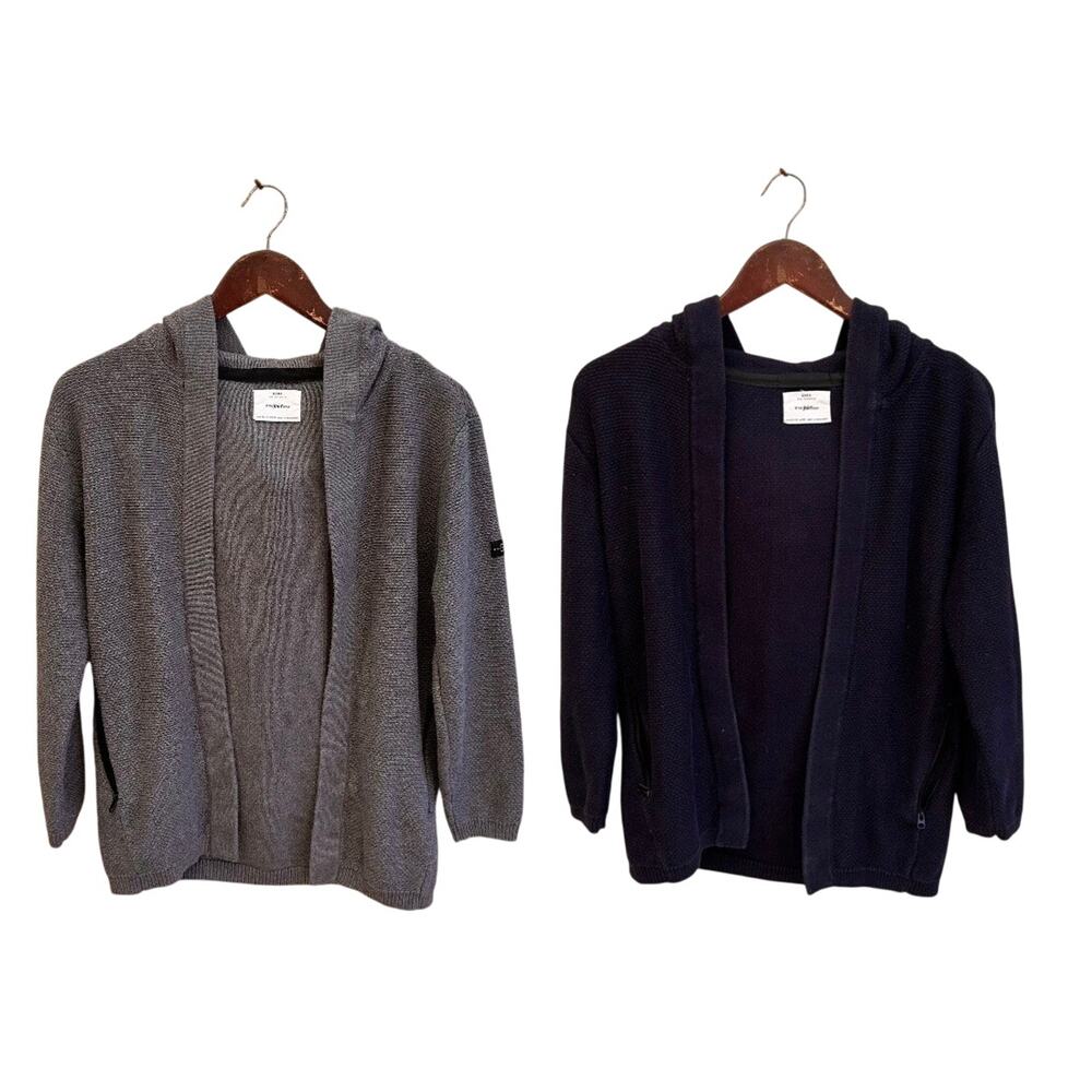 Lot of 2 Zara Kids Cotton Hooded Cardigans Gray Navy Size 11-12y